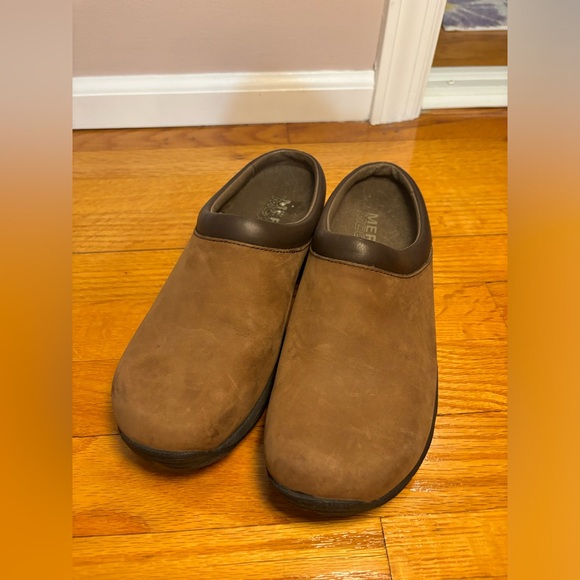 MERRELL Brown Leather Slip On Wedge Heel Clog Mule 8.5 - Picture 7 of 10